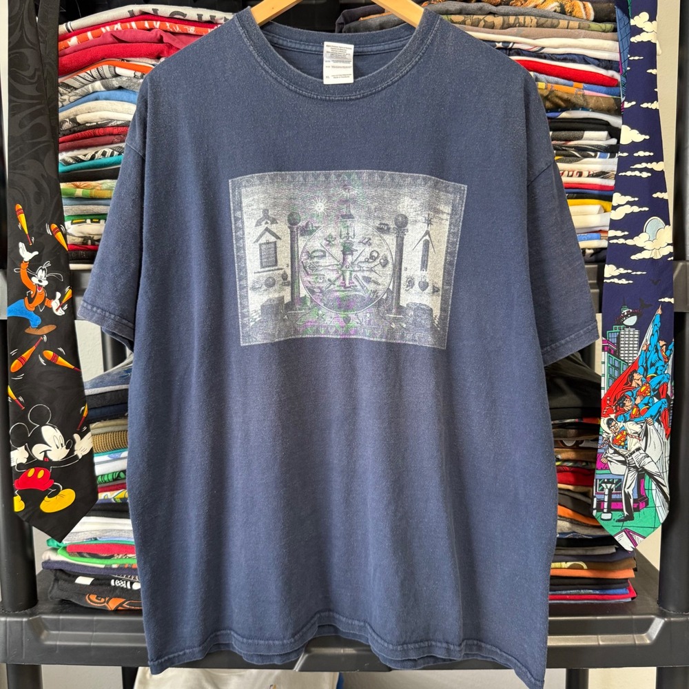Y2K Navy Freemasonry Fraternal Graphic T-Shirt XL